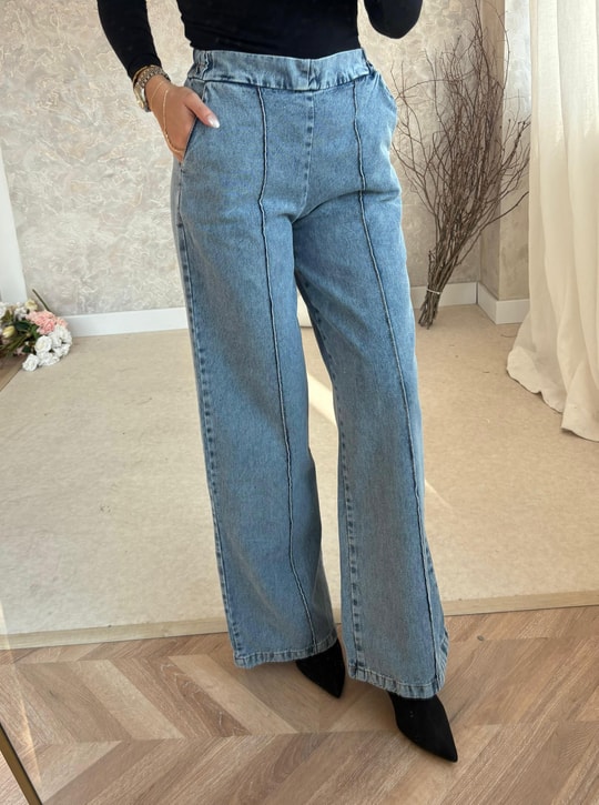 PNT-017H&R ButikÖn Çizgi Detaylı Kot Pantolon Buz Mavisi