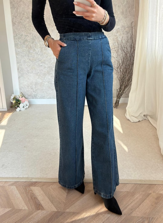 PNT-018H&R ButikÖn Çizgi Detaylı Kot Pantolon Açık Mavi