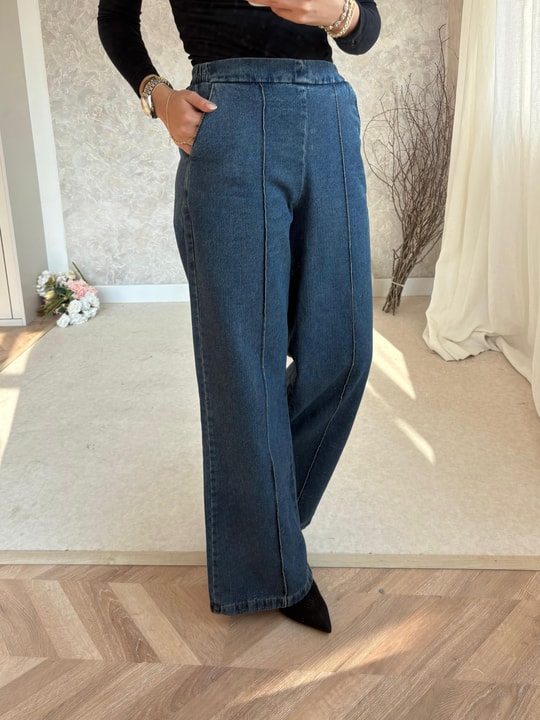 PNT-018H&R ButikÖn Çizgi Detaylı Kot Pantolon Açık Mavi