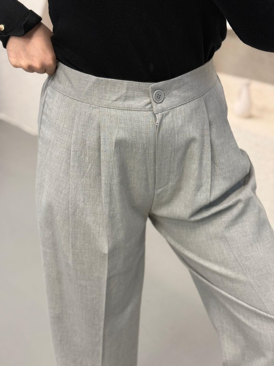PANTLN-95H&R ButikPalazzo Düz Pantolon Gri