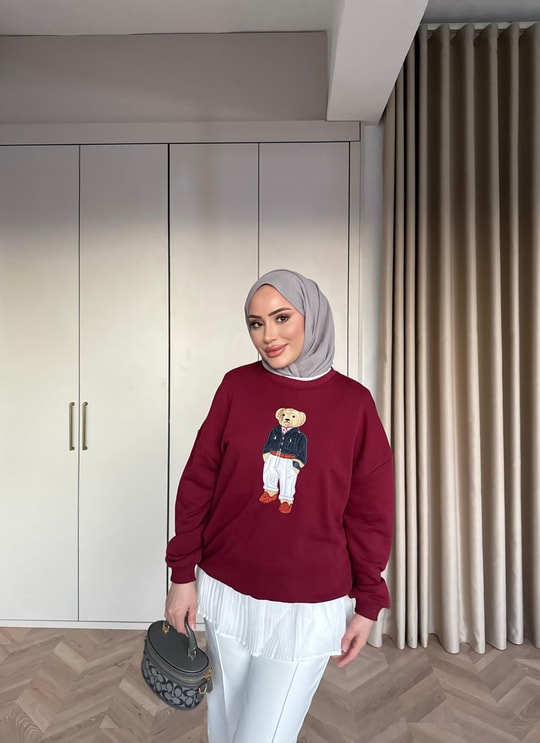 Sweat-201H&R ButikAyıcıklı Sweat Bordo