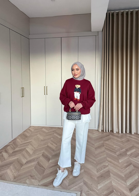 Sweat-201H&R ButikAyıcıklı Sweat Bordo