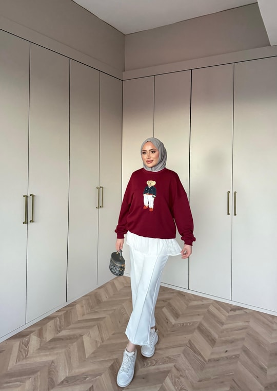 Sweat-201H&R ButikAyıcıklı Sweat Bordo