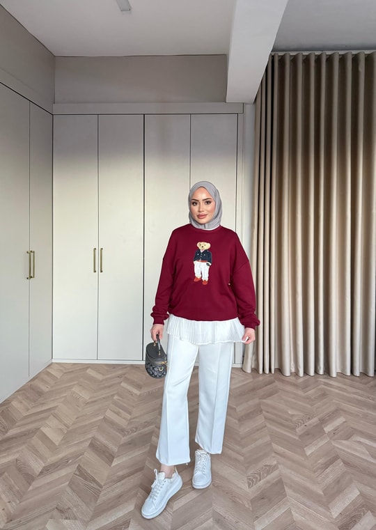Sweat-201H&R ButikAyıcıklı Sweat Bordo
