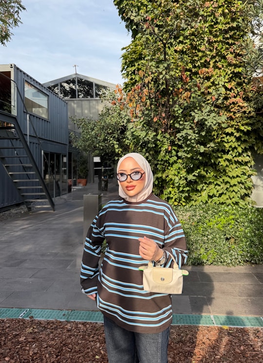 HR-3443H&R ButikEdos Çizgili Sweat Kahve Mavi