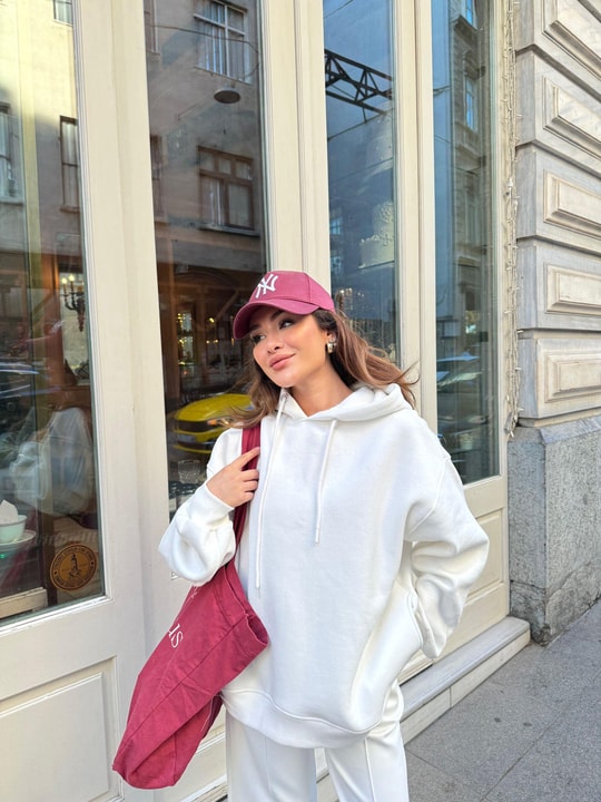 KAZK-447H&R ButikKolu Piliseli 3 İplik Sweat Beyaz