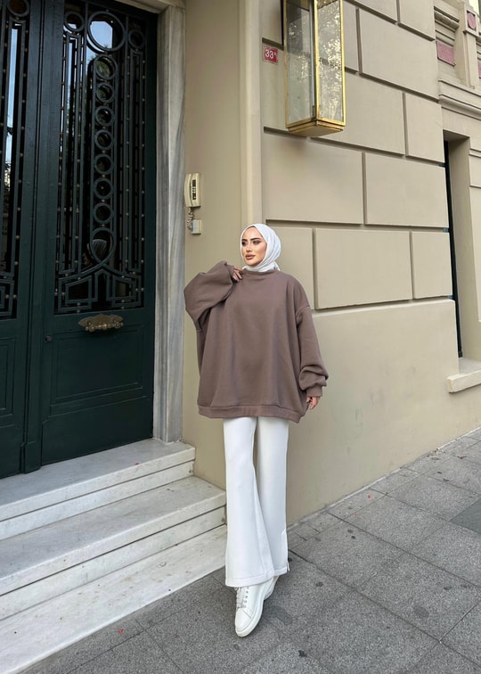 Sweat-149H&R ButikOversize 3 İplik Sweat Kahve