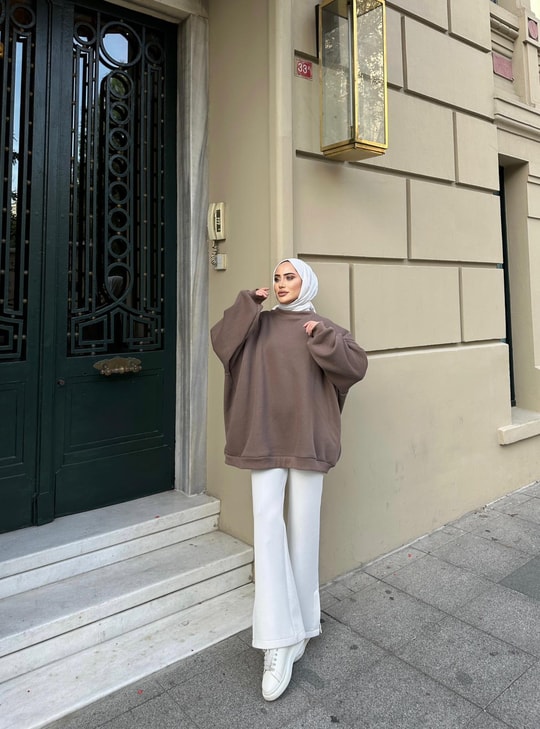 Sweat-149H&R ButikOversize 3 İplik Sweat Kahve