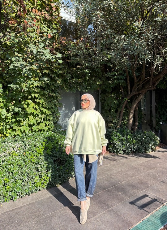 HR-3435H&R ButikOversize Sweat Açık Yeşil