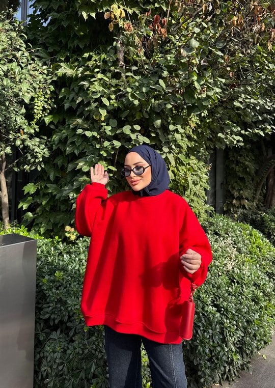 HR-3435H&R ButikOversize Sweat Kırmızı