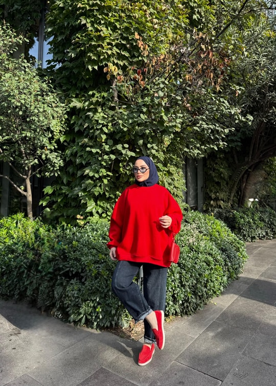 HR-3435H&R ButikOversize Sweat Kırmızı