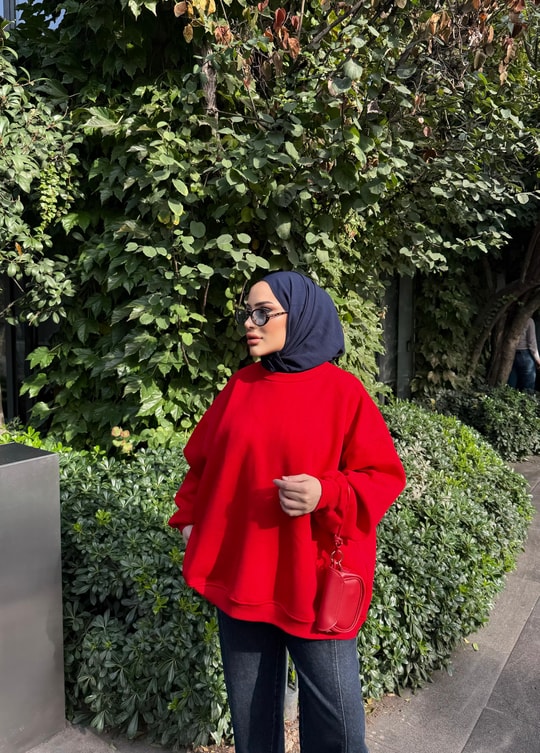 HR-3435H&R ButikOversize Sweat Kırmızı