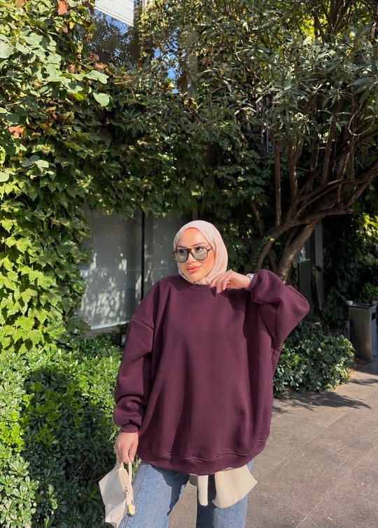 HR-3486H&R ButikOversize Sweat Mürdüm