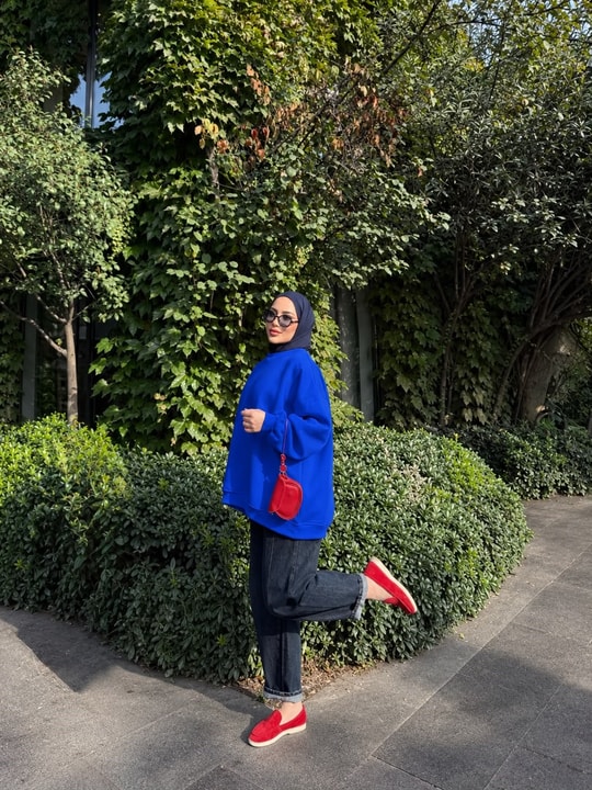 HR-3490H&R ButikOversize Sweat Saks Mavisi