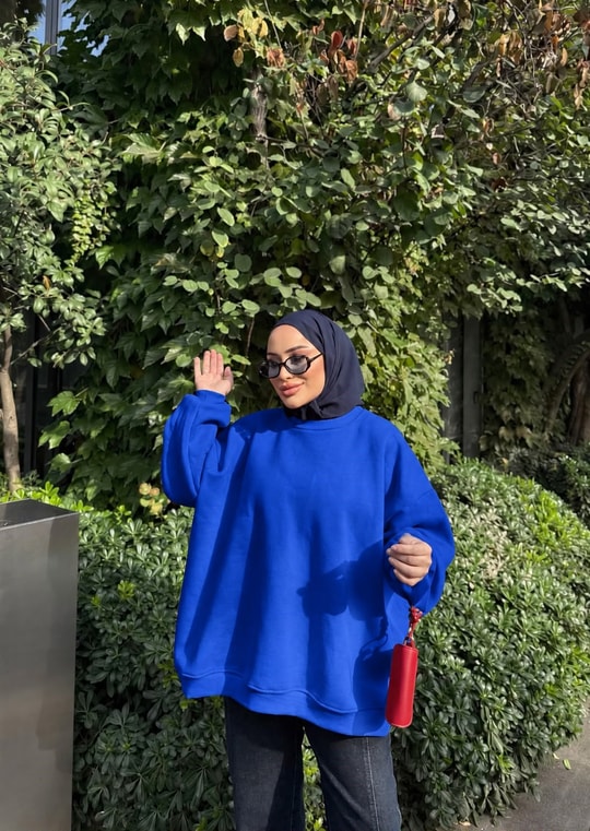 HR-3490H&R ButikOversize Sweat Saks Mavisi