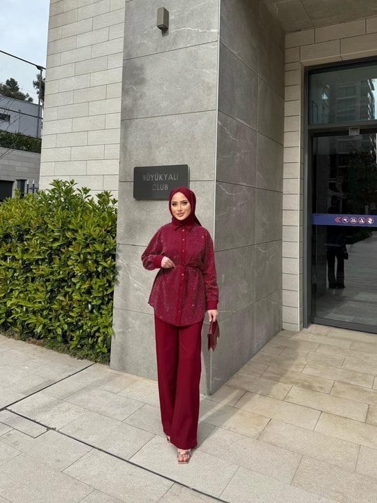 TAKM-1909H&R ButikAsel Taş Detaylı Takım Bordo