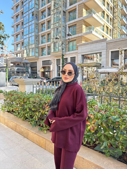 TAKM-1829H&R ButikBasic Triko Takım Bordo