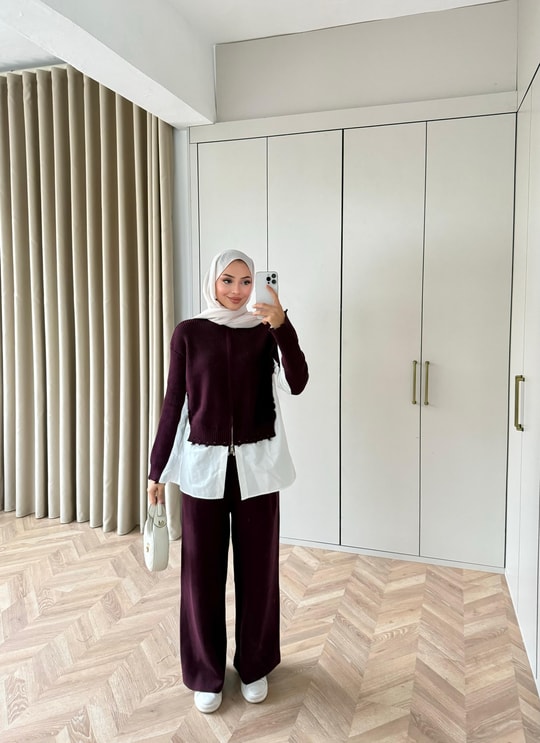HR-3397H&R ButikDuq- Gömlek Detaylı Triko Takım Mürdüm