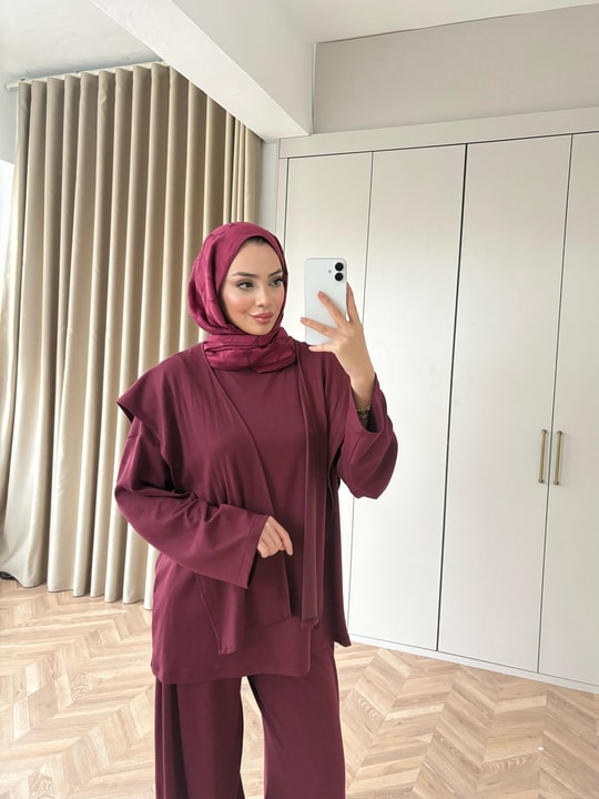 TAKM-2281H&R ButikDuq-Huga Oysh Takım Bordo