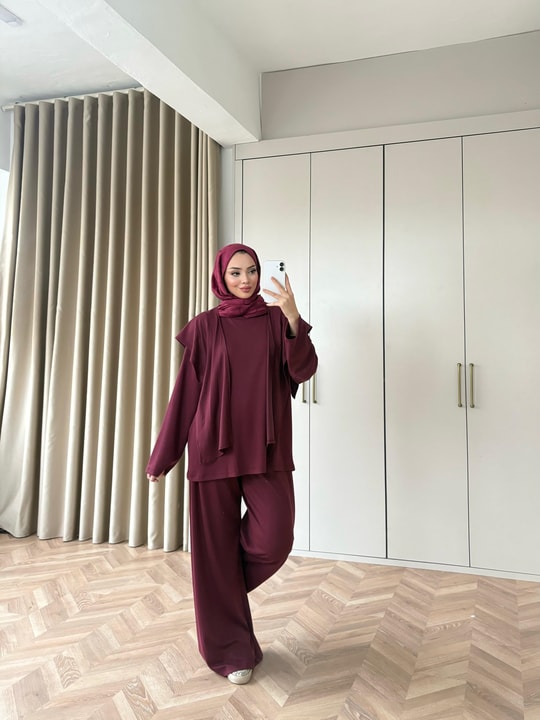 TAKM-2281H&R ButikDuq-Huga Oysh Takım Bordo