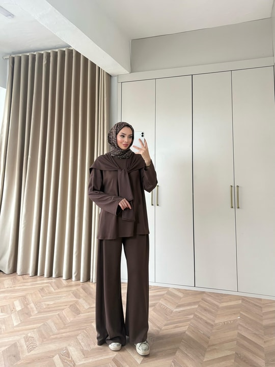 TAKM-2283H&R ButikDuq-Huga Oysh Takım Kahve