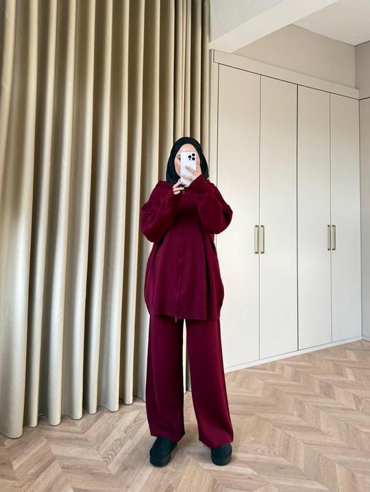 175879810810H&R ButikEflin Ön Fermuarlı Triko Takım Bordo