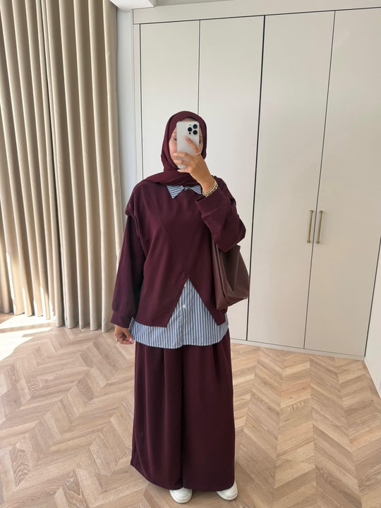 HR-2974H&R ButikEs- Meysa Gömlek Detaylı Oysh Takım Bordo
