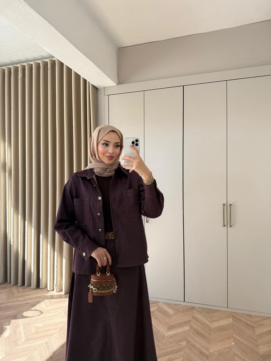 TAKM-2270H&R ButikEsm-Arna Etekli Kot Takım Mürdüm