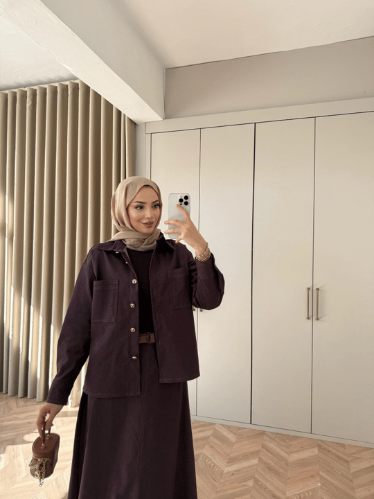 TAKM-2270H&R ButikEsm-Arna Etekli Kot Takım Mürdüm