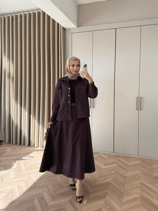 TAKM-2270H&R ButikEsm-Arna Etekli Kot Takım Mürdüm