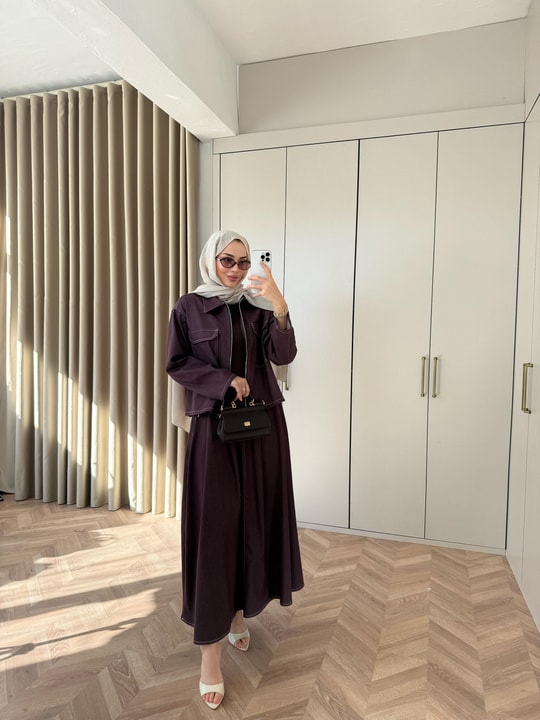 TAKM-2273H&R ButikEsm-Lili Fermuarlı Kot  Etekli Takım Mürdüm