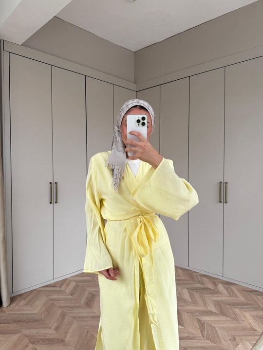 TAKIM-01H&R ButikEva Kimono Takım Sarı