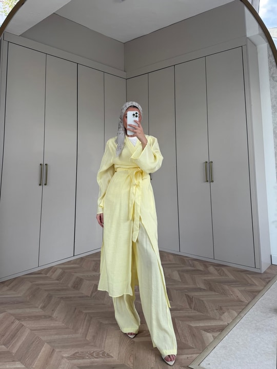 TAKIM-01H&R ButikEva Kimono Takım Sarı