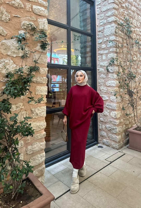 TAKM-1820H&R ButikEylül Balon Kol Etekli Takım Bordo