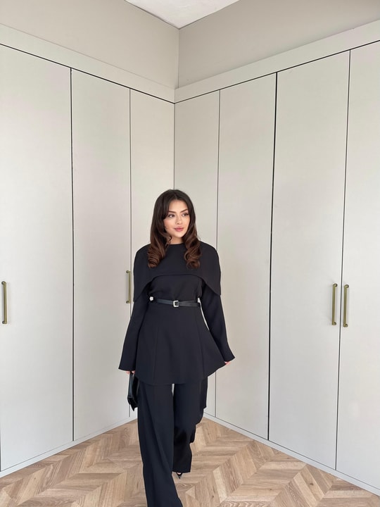 TAKM-2286H&R ButikFela üst Detaylı Krep Takım Siyah