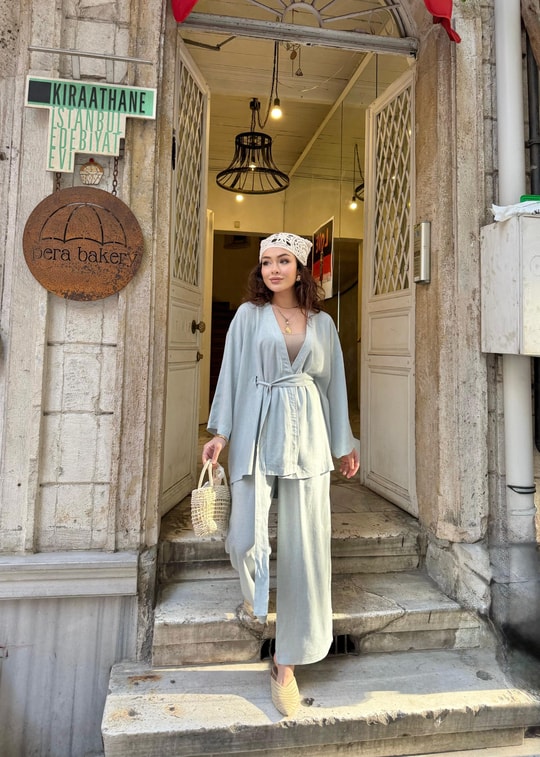 TAKM-1964H&R ButikFerida Keten Takım Gri