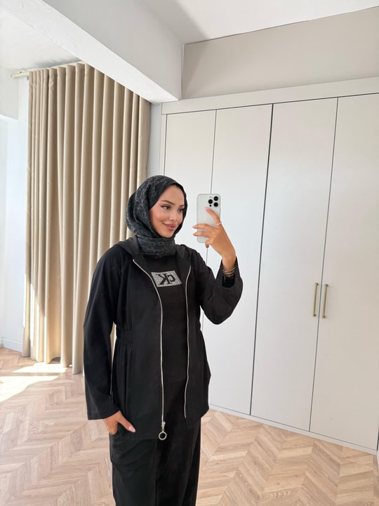 HR-2921H&R ButikFus- Dina Yan Detaylı Oysh Takım Siyah