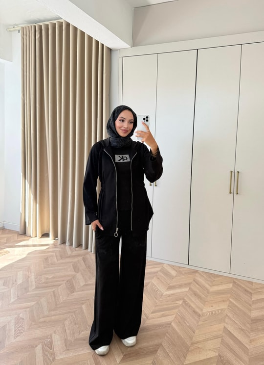 HR-2921H&R ButikFus- Dina Yan Detaylı Oysh Takım Siyah