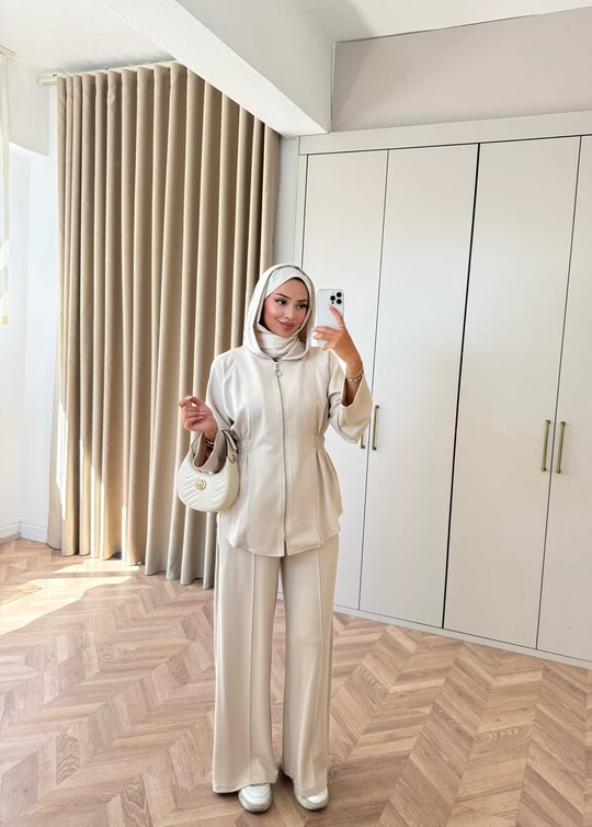HR-2921H&R ButikFus- Dina Yan Detaylı Oysh Takım Bej