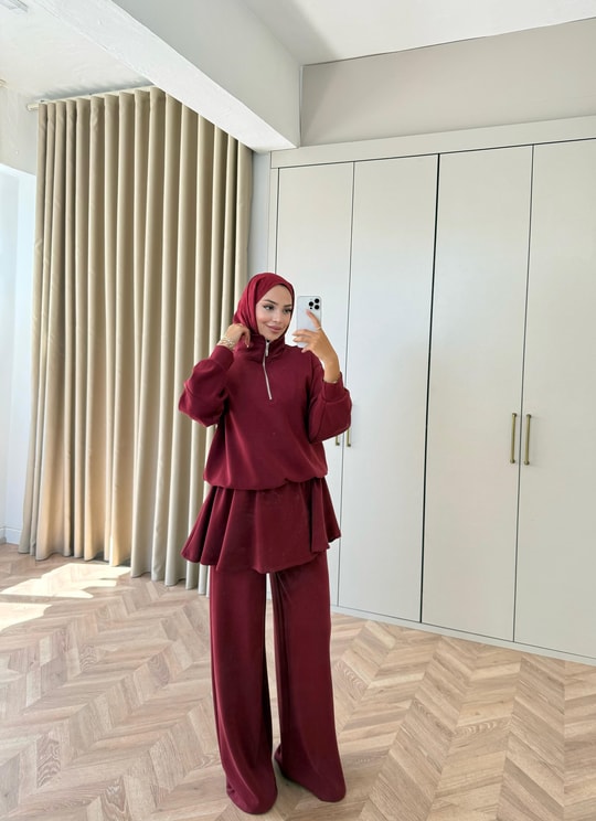 HR-2934H&R ButikFus- Nura Oysh Takım Bordo