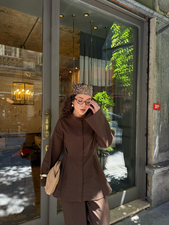 TAKM-1962H&R ButikHam Keten Eşna Takım Kahve