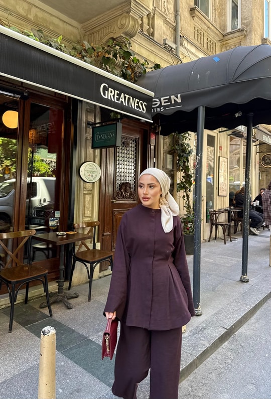 TAKM-1962H&R ButikHam Keten Eşna Takım Mürdüm