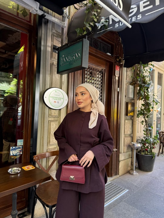 TAKM-1962H&R ButikHam Keten Eşna Takım Mürdüm