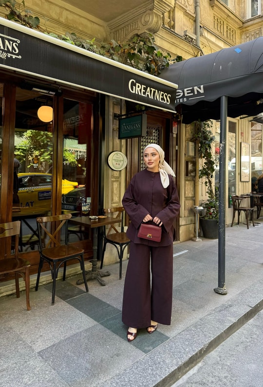 TAKM-1962H&R ButikHam Keten Eşna Takım Mürdüm