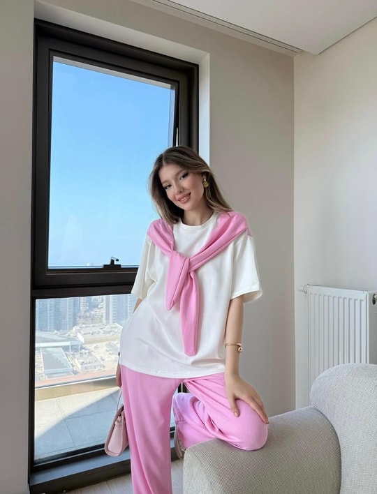 HR-0890H&R ButikHap- Atkılı Kısakol Takım Pembe