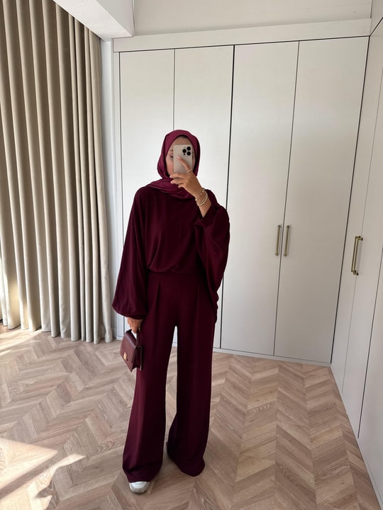 HR-2901H&R ButikHen- Fila Oversize Oysh Takım Bordo