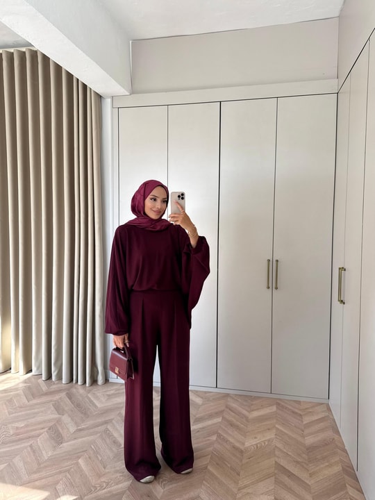 HR-2901H&R ButikHen- Fila Oversize Oysh Takım Bordo
