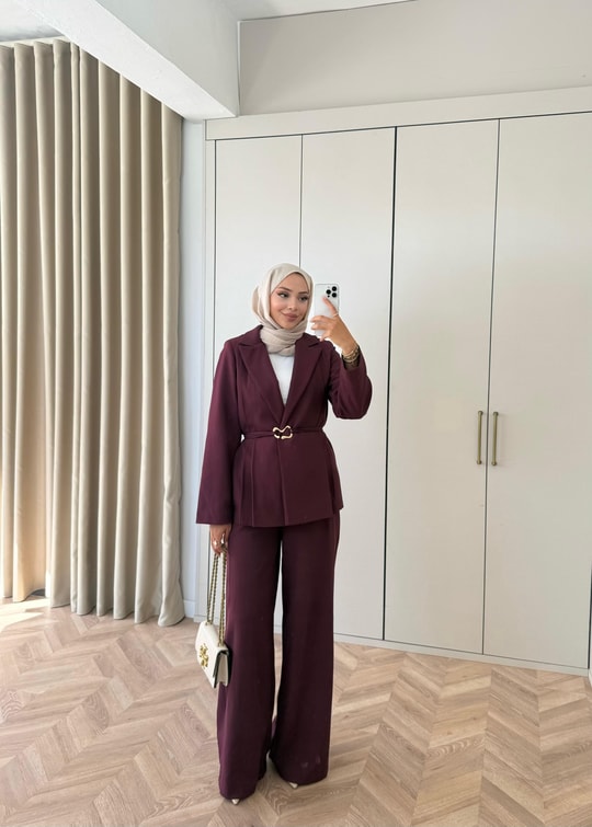 HR-2967H&R ButikHen- Milla Ceketli Takım Bordo