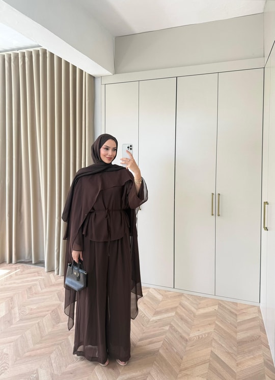 HR-1542H&R ButikHew - Hina Şifon Takım Acı Kahve