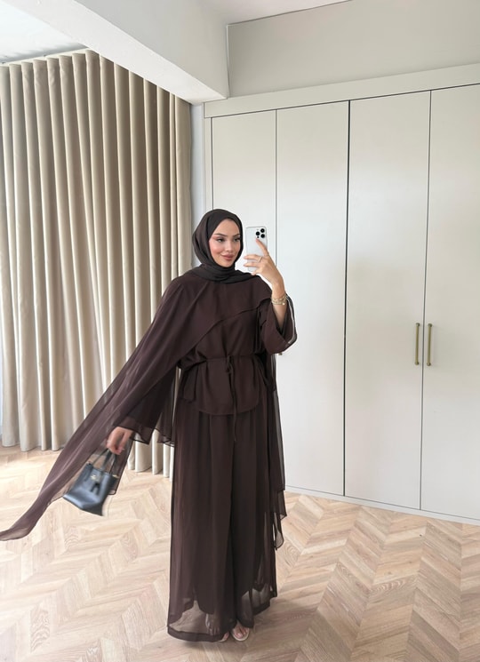 HR-1542H&R ButikHew - Hina Şifon Takım Acı Kahve